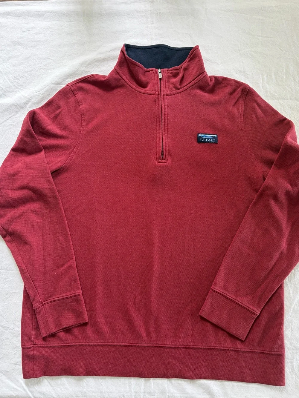 L.L. Bean Katahdin Logo Quarter Zip Pullover Large Reg Red Pique Traditional Fit